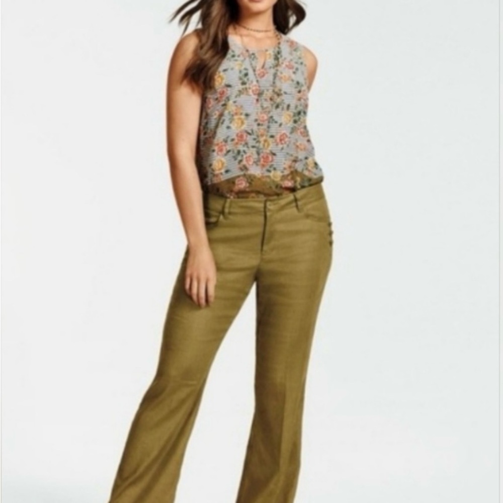 CAbi Olive Green Linen Blend Trousers